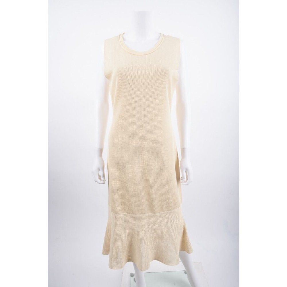 Calvin Klein Collection Womens Textured Knit Midi Dress XL Beige Sleeveless